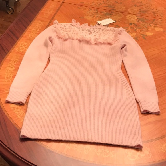 LoveShackFancy Bellini wool blend knit ribbed Pink long sleeve mini Dress Sz.XS. - Picture 14 of 16